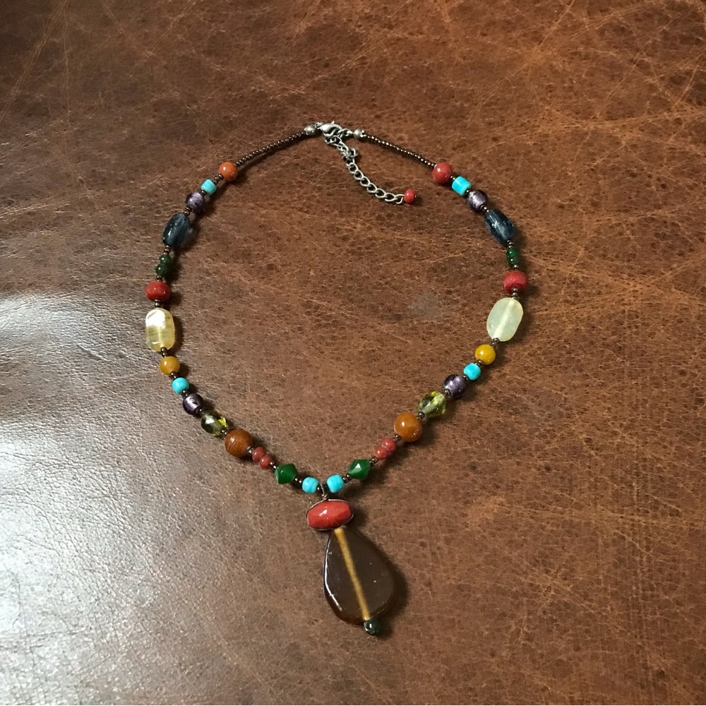 Glass Colorful Beaded Necklace with Pendant